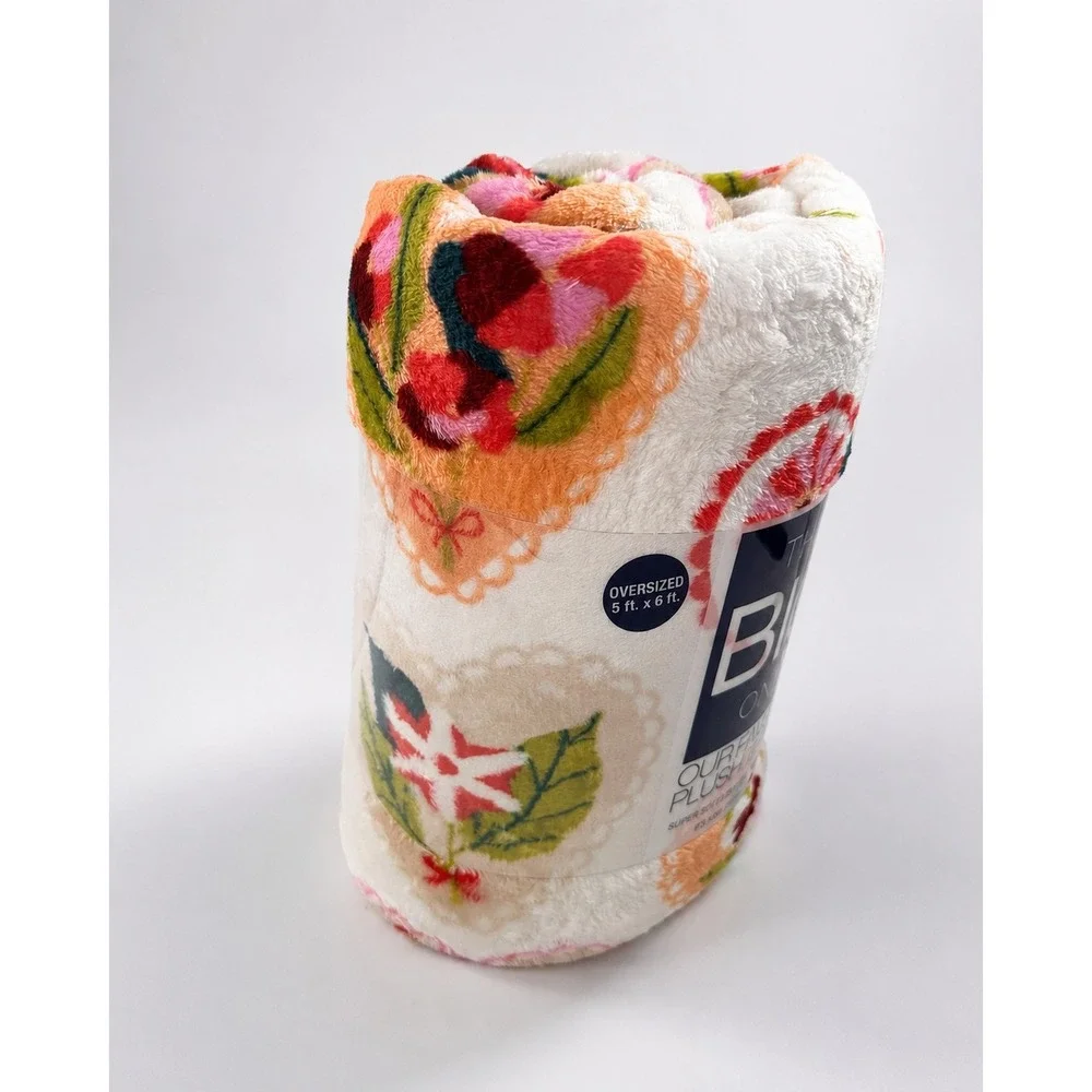 The Big One Floral Hearts Plush Throw Blanket Oversized 60x72 Multicolor New